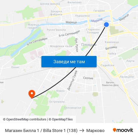 Магазин Билла 1 / Billa Store 1 (138) to Марково map
