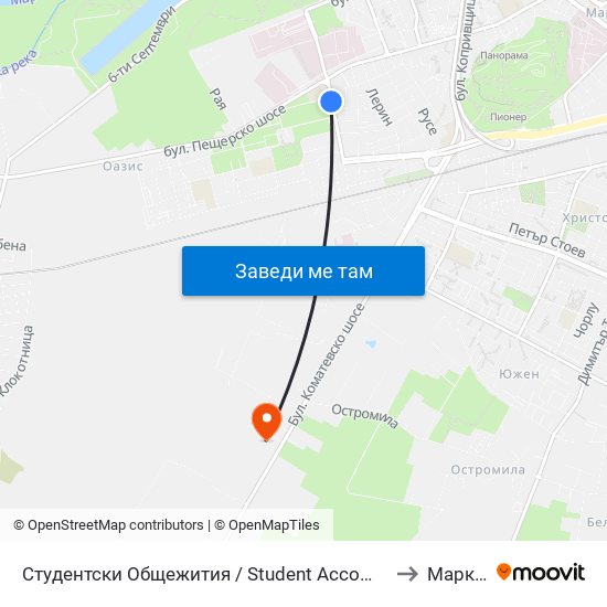 Студентски Общежития / Student Accommodation (389) to Марково map