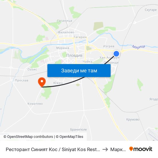 Ресторант Синият Кос / Siniyat Kos Restaurant (354) to Марково map
