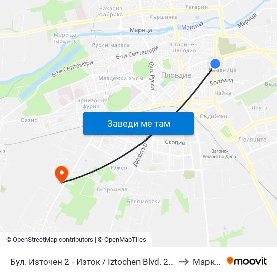 Бул. Източен 2 - Изток / Iztochen Blvd. 2 - East (292) to Марково map