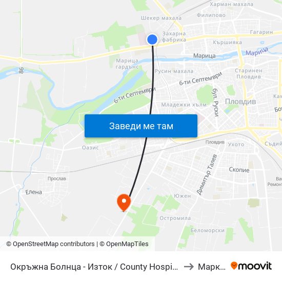 Окръжна Болнца - Изток / County Hospital - East (295) to Марково map