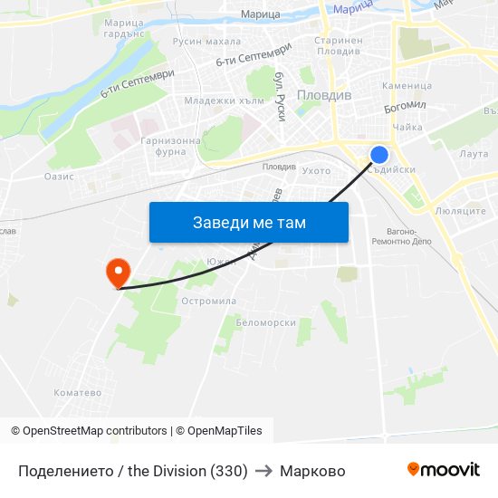 Поделението / the Division (330) to Марково map