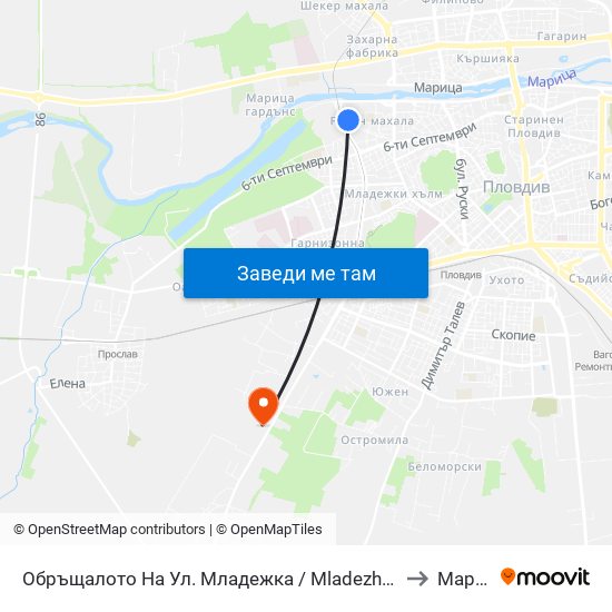 Обръщалото На Ул. Младежка / Mladezhka St. Turn Spot (1022) to Марково map