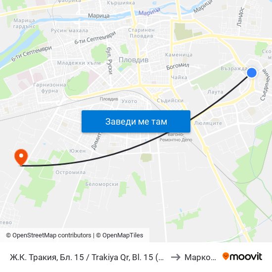 Ж.К. Тракия, Бл. 15 / Trakiya Qr, Bl. 15 (360) to Марково map