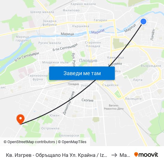 Кв. Изгрев - Обръщало На Ул. Крайна / Izgrev Qr. - Krayna St. Turn Spot (1008) to Марково map