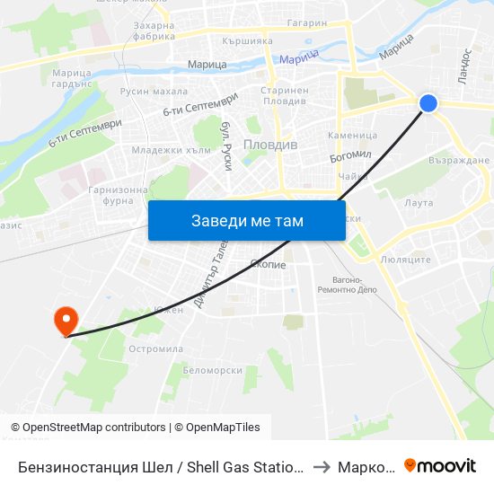 Бензиностанция Шел / Shell Gas Station(126) to Марково map