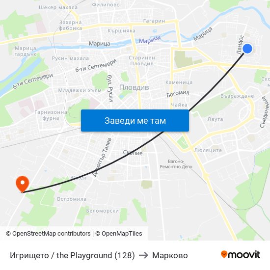 Игрището / the Playground (128) to Марково map