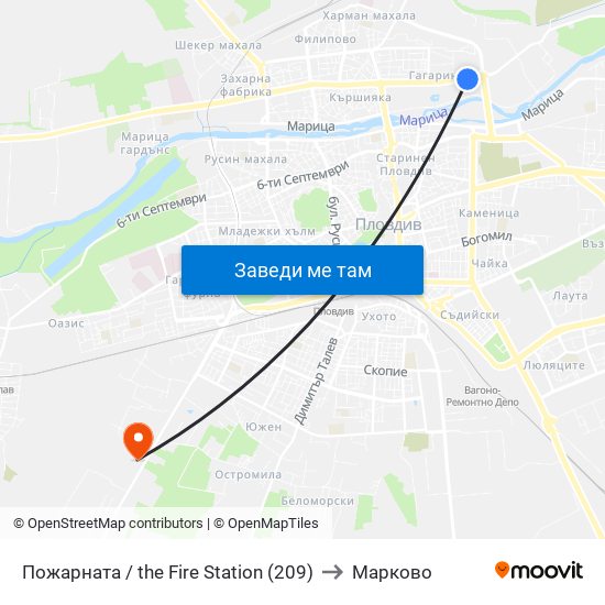 Пожарната / the Fire Station (209) to Марково map