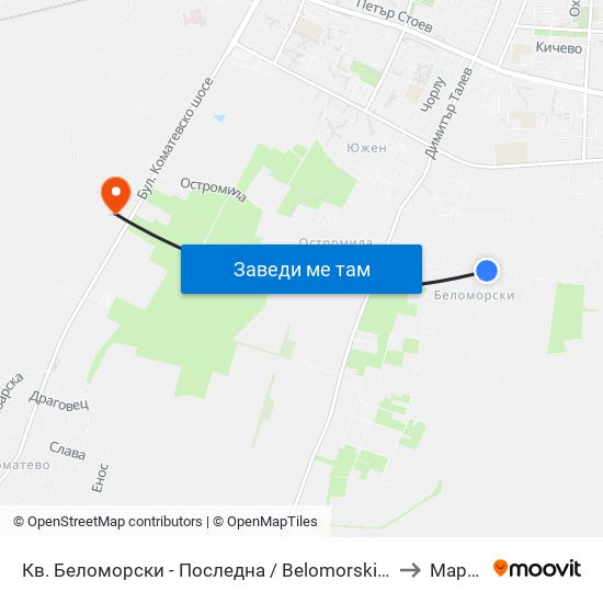 Кв. Беломорски - Последна / Belomorski Qr - Last Stop (1014) to Марково map