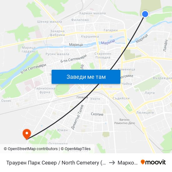 Траурен Парк Север / North Cemetery (1019) to Марково map