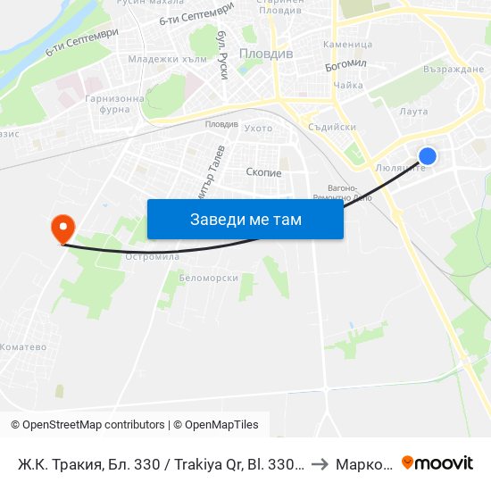 Ж.К. Тракия, Бл. 330 / Trakiya Qr, Bl. 330 (358) to Марково map