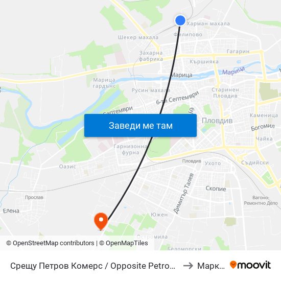 Срещу Петров Комерс / Opposite Petrov Komers (455) to Марково map