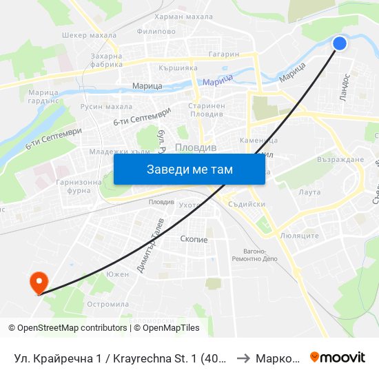 Ул. Крайречна 1 / Krayrechna St. 1 (4009) to Марково map