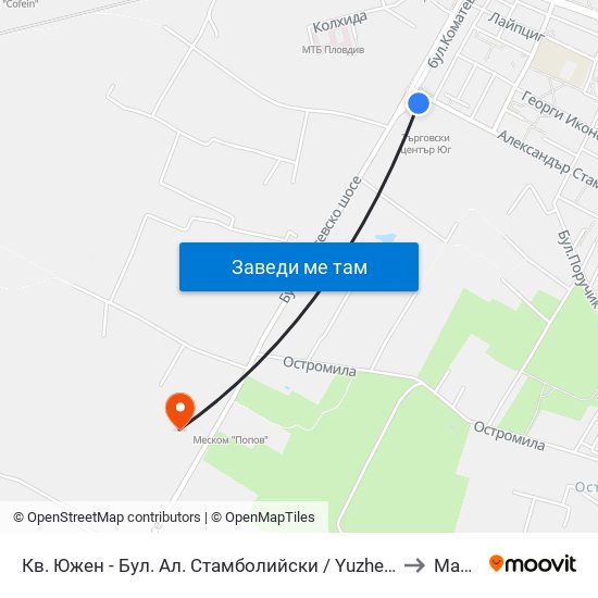 Кв. Южен - Бул. Ал. Стамболийски / Yuzhen Qr - Al. Stamboliyski Blvd (1015) to Марково map