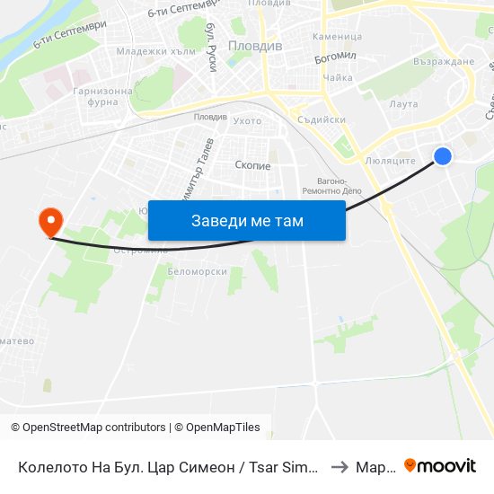 Колелото На Бул. Цар Симеон / Tsar Simeon Blvd Roundabout (1032) to Марково map