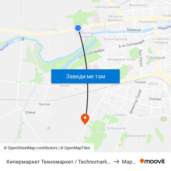 Хипермаркет Техномаркет / Technomarket Hypermarket (336) to Марково map