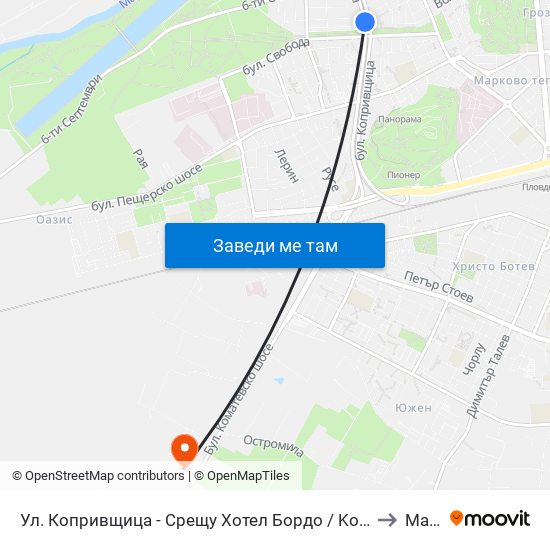 Ул. Копривщица - Срещу Хотел Бордо / Koprivshtitsa St. - Opposite Bordeaux Hotel (313) to Марково map