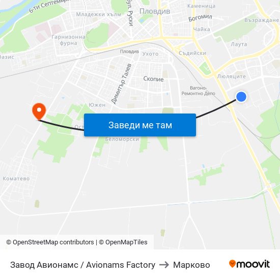 Завод Авионамс / Avionams Factory to Марково map