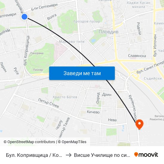 Бул. Копривщица / Koprivshtitsa Blvd. (241) to Висше Училище по сигурност и икономика map