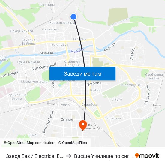 Завод Еаз / Electrical Equipment Plant (226) to Висше Училище по сигурност и икономика map