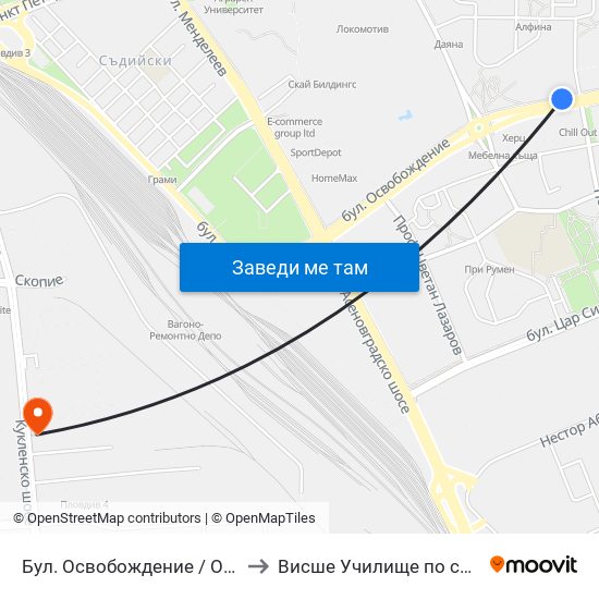 Бул. Освобождение / Osvobozhdenie Blvd  (256) to Висше Училище по сигурност и икономика map