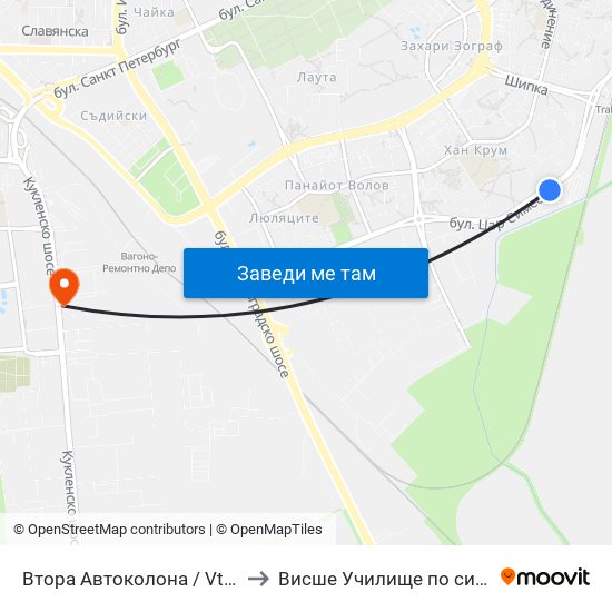 Втора Автоколона / Vtora Avtokolona (1036) to Висше Училище по сигурност и икономика map