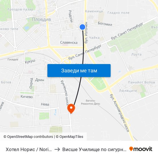 Хотел Норис / Noris Hotel (221) to Висше Училище по сигурност и икономика map