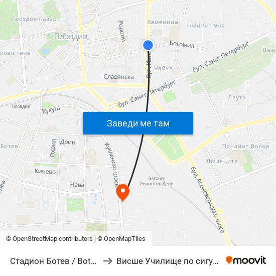 Стадион Ботев / Botev Stadium (259) to Висше Училище по сигурност и икономика map