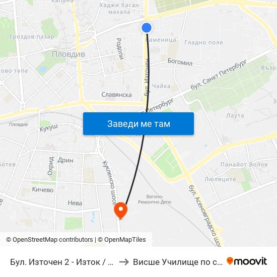 Бул. Източен 2 - Изток / Iztochen Blvd. 2 - East (292) to Висше Училище по сигурност и икономика map