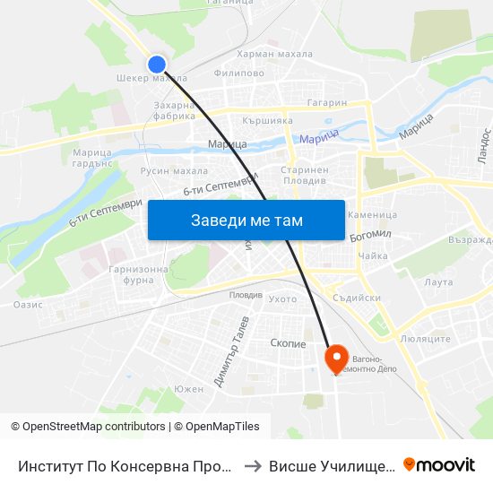 Институт По Консервна Промишленост / Institute Of Canning Industry (298) to Висше Училище по сигурност и икономика map