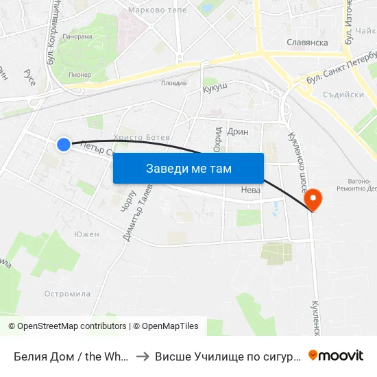 Белия Дом / the White House (201) to Висше Училище по сигурност и икономика map