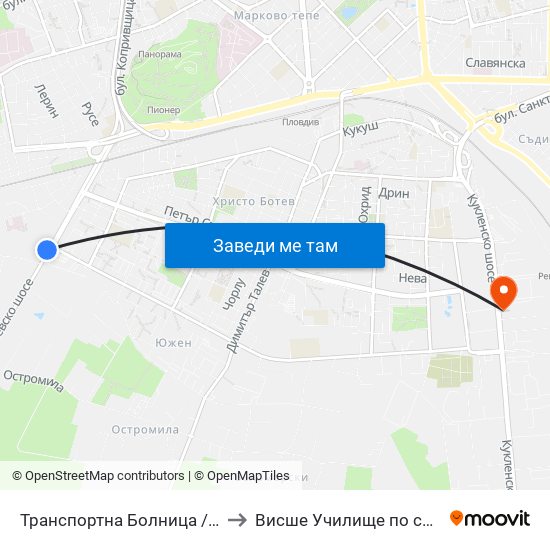 Транспортна Болница / Transport Hospital (23) to Висше Училище по сигурност и икономика map