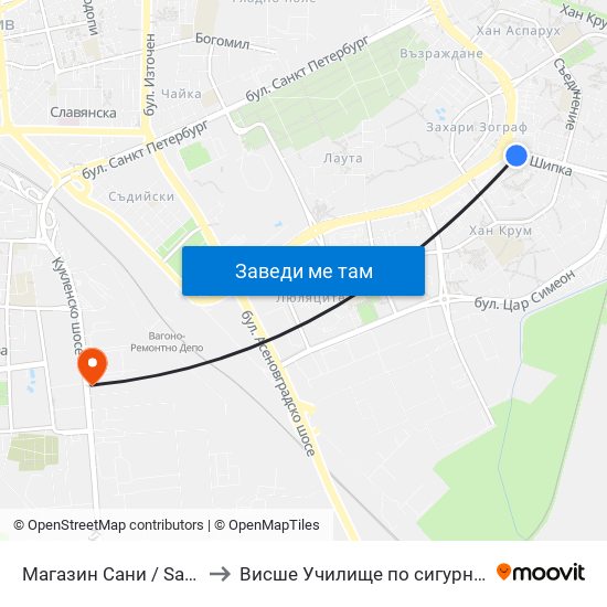 Магазин Сани / Sani Store (366) to Висше Училище по сигурност и икономика map