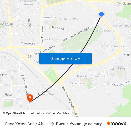 След Хотел Спс / After Sps Hotel (433) to Висше Училище по сигурност и икономика map