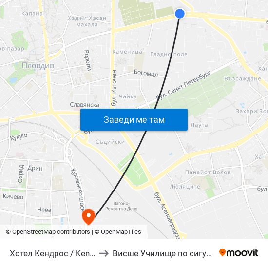 Хотел Кендрос / Kendros Hotel (134) to Висше Училище по сигурност и икономика map