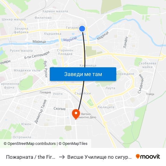 Пожарната / the Fire Station (209) to Висше Училище по сигурност и икономика map