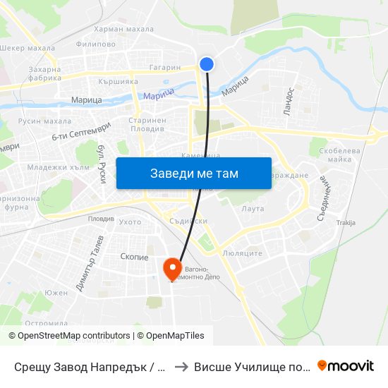 Срещу Завод Напредък / Opposite Napredak Factory (183) to Висше Училище по сигурност и икономика map