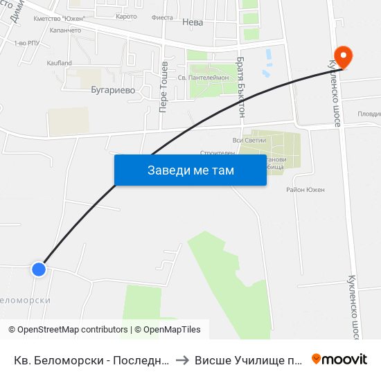 Кв. Беломорски - Последна / Belomorski Qr - Last Stop (1014) to Висше Училище по сигурност и икономика map