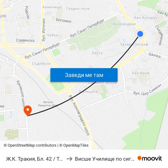 Ж.К. Тракия, Бл. 42 / Trakiya Qr, Bl. 42 (393) to Висше Училище по сигурност и икономика map