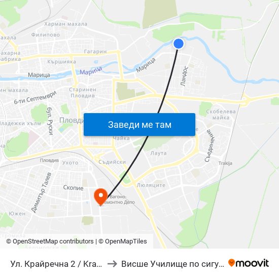 Ул. Крайречна 2 / Krayrechna St. 2 (410) to Висше Училище по сигурност и икономика map