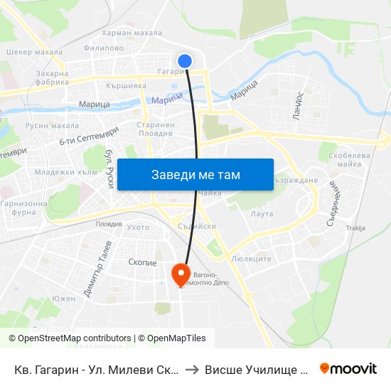 Кв. Гагарин - Ул. Милеви Скали / Gagarin Qr - Milevi Steni St. (1018) to Висше Училище по сигурност и икономика map