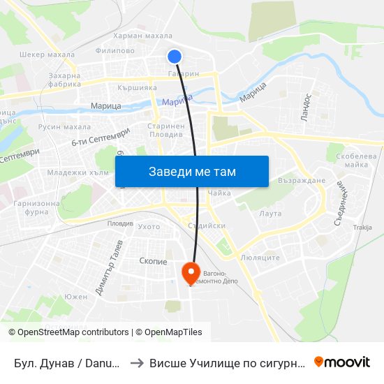 Бул. Дунав / Danube Blvd (322) to Висше Училище по сигурност и икономика map