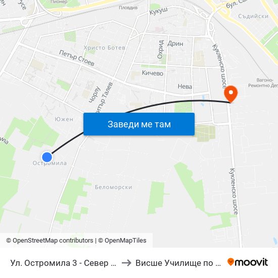 Ул. Остромила 3 - Север / Ostromila St. 3 - North (478) to Висше Училище по сигурност и икономика map