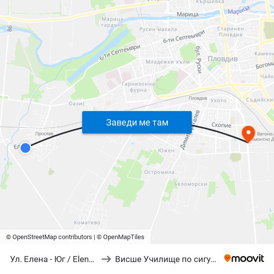Ул. Елена - Юг / Elena St - South (487) to Висше Училище по сигурност и икономика map