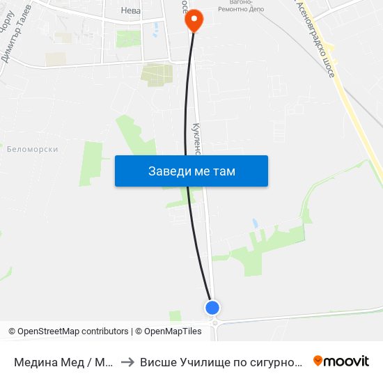 Медина Мед / Medina Med to Висше Училище по сигурност и икономика map
