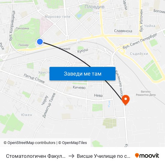 Стоматологичен Факултет / Faculty Of Dentistry to Висше Училище по сигурност и икономика map