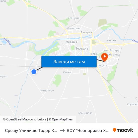 Срещу Училище Тодор Каблешков / Opposite Todor Kableshkov School (180) to ВСУ "Черноризец Храбър" - Архитектурен факултет гр.Пловдив map