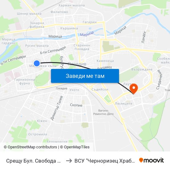 Срещу Бул. Свобода №41 / Opposite 41 Svoboda Blvd. (266) to ВСУ "Черноризец Храбър" - Архитектурен факултет гр.Пловдив map