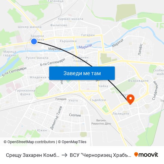 Срещу Захарен Комбинат / Opposite Sugar Factory (93) to ВСУ "Черноризец Храбър" - Архитектурен факултет гр.Пловдив map