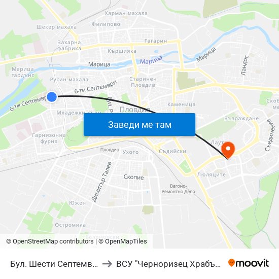 Бул. Шести Септември / Shesti Septemvri Blvd. (314) to ВСУ "Черноризец Храбър" - Архитектурен факултет гр.Пловдив map